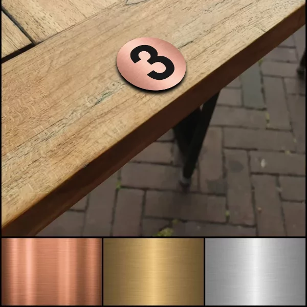 Tafelnummer Kunststof Metaal look - Rond